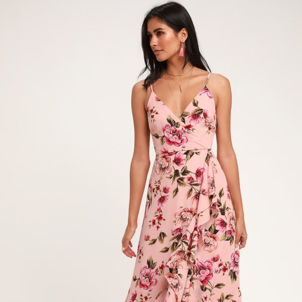 Bodacious Bella Blush Pink Floral Print Maxi Dress - Worn Once - Very Flattering